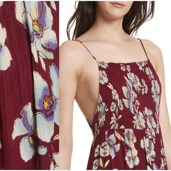FREE PEOPLE NWOT Garden Party Burgundy Floral Maxi Dress in Raspberry XS - Picture 4 of 8